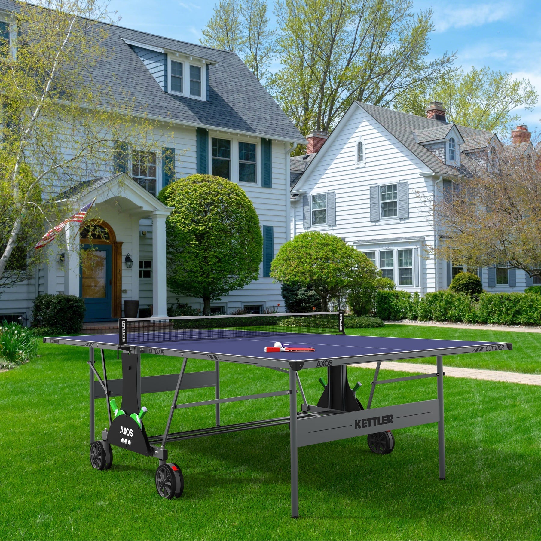 Kettler Axos Outdoor Table Tennis Table 2Player Bundle Ping Pong Champs